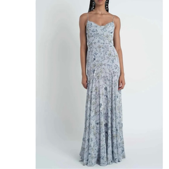 NEW Jenny Yoo Blue Floral Chiffon Maxy Keely Bridesmaid Dress, 12 - Picture 1 of 15